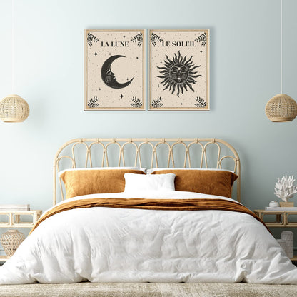 Geetery 2 Pcs Sun and Moon Celestial Wall Art Wood Tarot Cards Boho Witchy Wall Decor Hanging Mystic Astrology Decoration for Home Bedroom Living Room Gallery No Frame