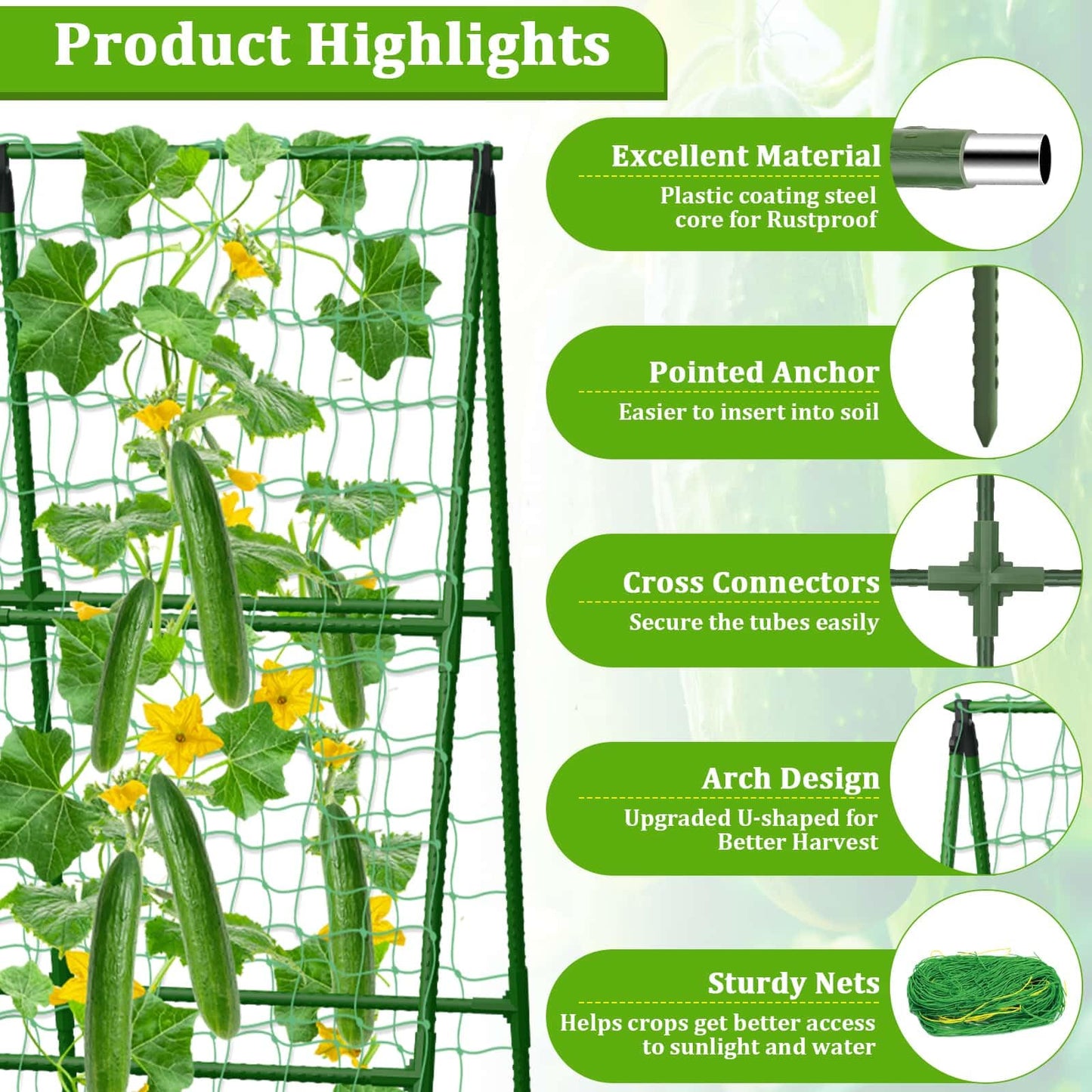 Cucumber Trellis with Grow Bag, 50 x 36 Inches Reusable Garden Vegetable Trellis with Fabric Raised Bed, Climbing Net and Plant Support Clips for Greenhouse Climbing Plants