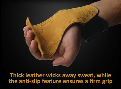 BODY MUSCLES Leather Weightlifting Grips - Double Layer Leather Weight Lifting Grips for Powerlifting - Neoprene Padded Weight Lifting wrist Straps Gym with Metal Hooks - Deadlift Straps