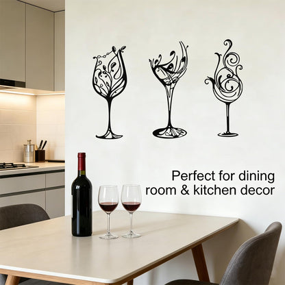 TYFYO 3 Pcs Wine Wall Art Decor - Black Metal Wine Signs Set of 3, Modern Industrial Bar Decor for Dining Room, Kitchen, and Entertaining Spaces - Unique Drinker Gift for Men and Women