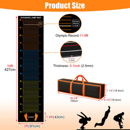 Standing Long Jump Mat, Non Slip Broad Jump Measurement Mat with Storage Bag, Sports Training Mats for Gym, School Athletics & Home Workout