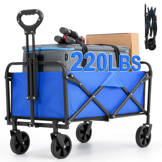 EVLIQUIL Collapsible Foldable Wagon,Wagons Carts Foldable with Wheels,Utility Grocery Folding Beach Wagon for Sand Garden Sports Shopping Outdoor(Lake Blue).
