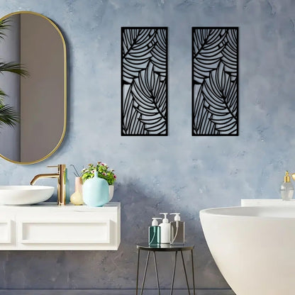 DUOOLN Metal Leaf Wall Decor Art, Minimalist Bohemian Tree Branches Leaves Sculpture Silhouette Ornament Hanging Sign for Home Balcony Garden Living Room Christmas Housewarming Gift-16.9 * 7.28in