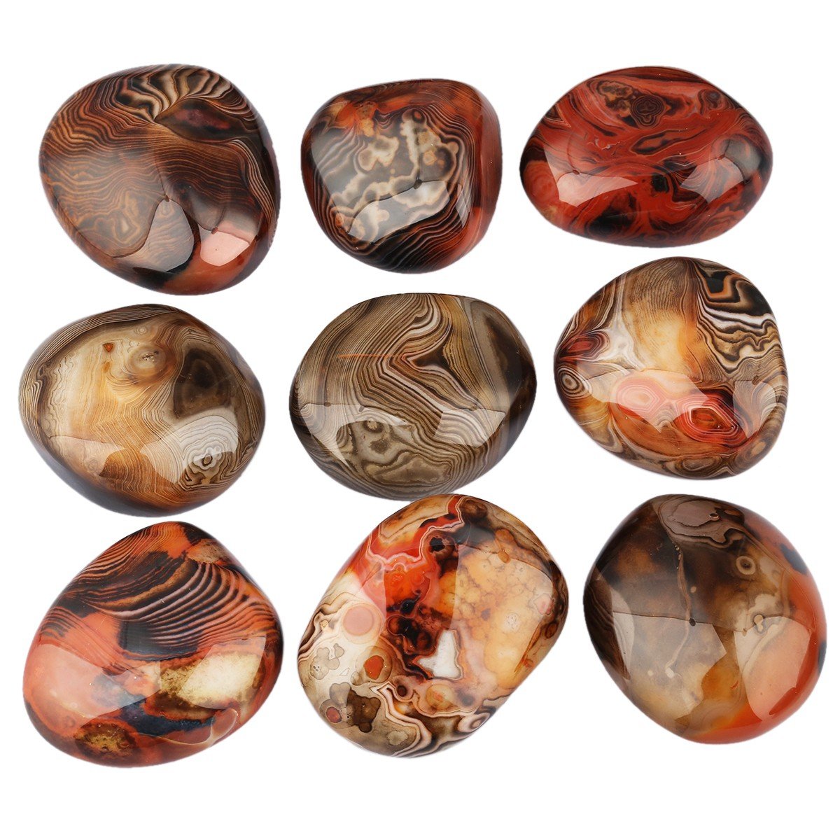 rockcloud Irregular Polished Banded Agate Palm Stones Worry Stones Pebble Healing Crystal with Velvet Bag