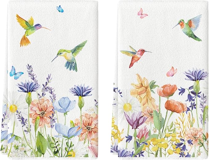 Artoid Mode Anemone Flower Hummingbird Kitchen Towels Dish Towels, 18x26 Inch