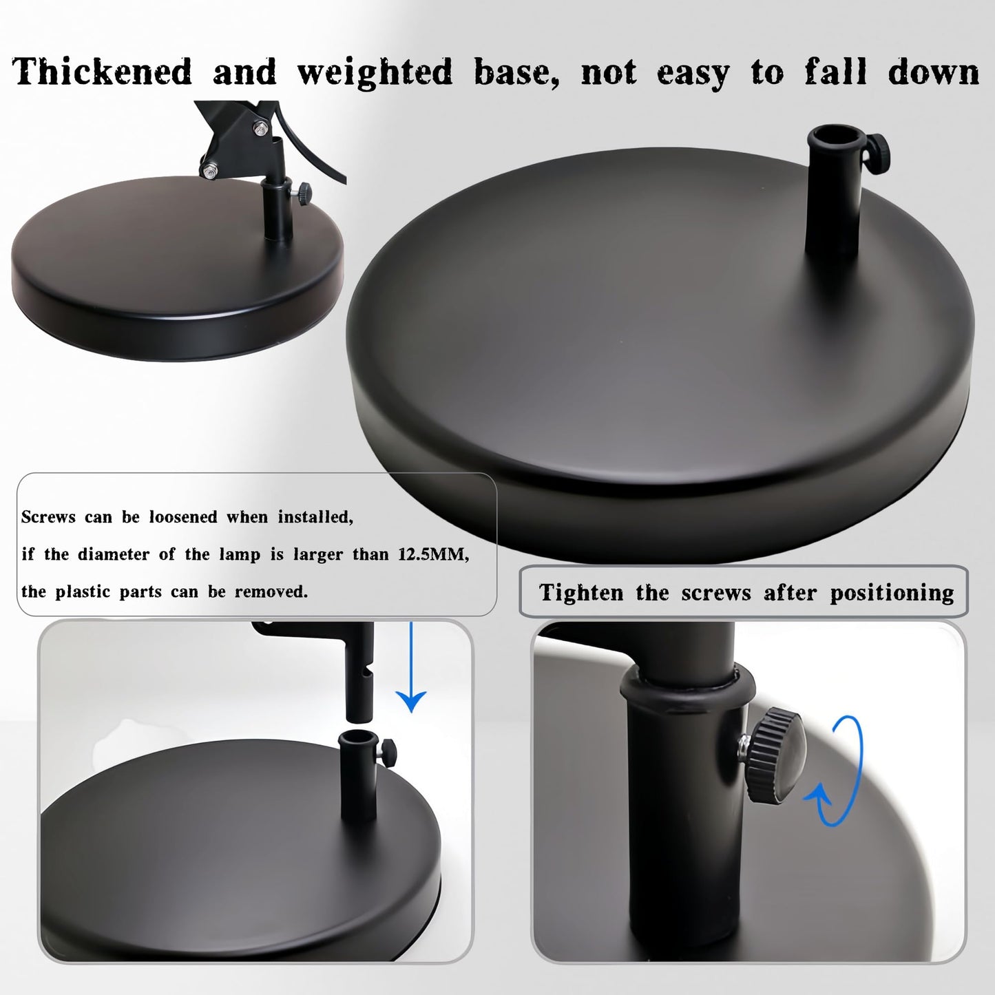 Desk Lamp Base: Round inches Mounting Stand for Desk Lamps,Magnifying Glass with Light,Mic Arm Desk Mount,Swing Arm Desk Lamp,for Home Office,Compatible for lk-1 cl-2 (Black)