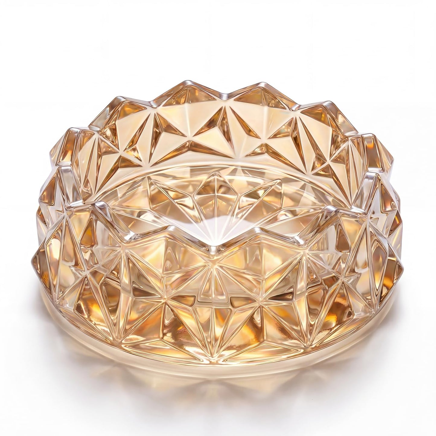 Loyipu Small Geometric 4in Glass Candle Holder – Crystal Tealight Dish & Mini Candle Tray for Small Scented Candles, Votives & Aroma Stones(Honey Amber-4in)