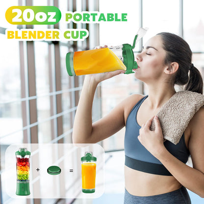 Portable Blender Personal Juicer for Shakes and Smoothies - 20 OZ Electric Protein Shaker Bottle with Insulated Sleeve, Travel Lid, USB-C Rechargeable - Mini Small Blender Cup for Kitchen, Office, Gym
