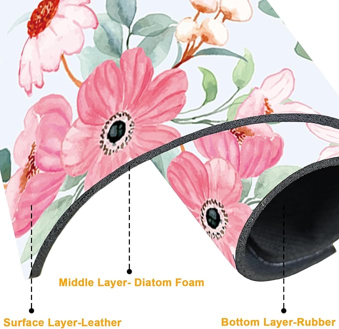 2 Pack Watercolor Floral Sink Faucet Absorbing Mat White Pink Flowers Super