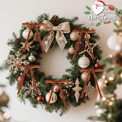 26 Pcs Velvet Christmas Tree Bows Ornaments, 5x7 Inch, 3/8" Wide, Craft Ribbon Bows for Garland Wreath Indoor Outdoor Xmas Decorations, Camel