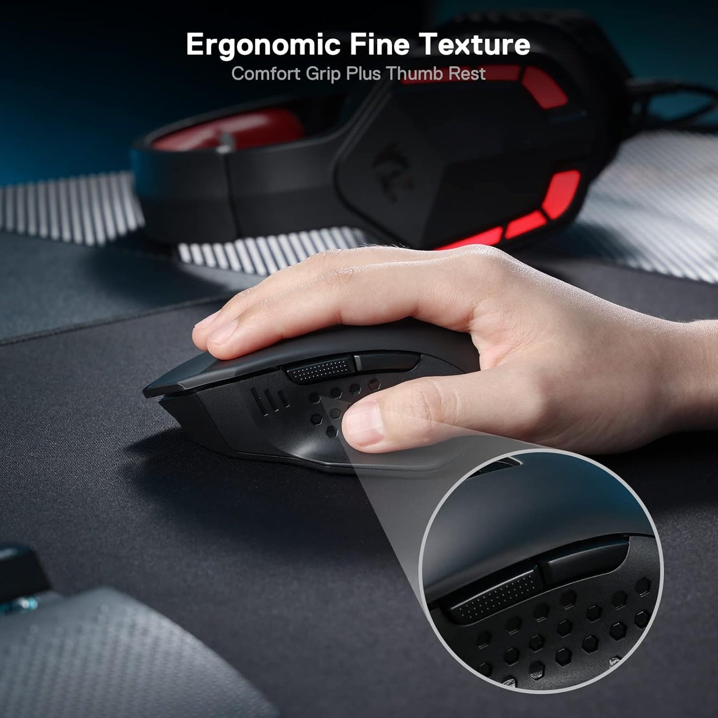 Redragon M656 Gainer Wireless Gaming Mouse, 4000 DPI 2.4Ghz Wireless Mouse w/ 5 DPI Levels, 7 Macro Buttons, Red LED Backlit & Pro Software/Drive Supported, for PC/Mac/Laptop
