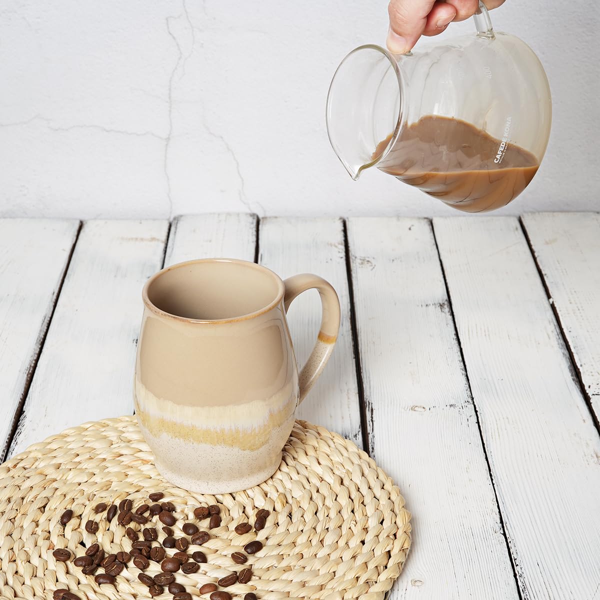 Bosmarlin Extra Large Ceramic Coffee Mug, 25 Oz, Dishwasher and Microwave Safe, Big Oversized Tea Cup for Office and Home (Brown Grey)