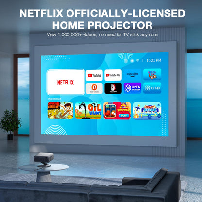 [Netflix Officially&AI Auto Focus]AuKing Smart Projector with Wifi,Bluetooth,Auto Focus&Keystone Projector 4Ksupport,3DDoIby Audio, 1200ANSI Outdoor Projector with Omnidirectional Rotating Stand Grey