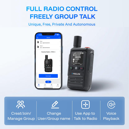 Lifetime Free Global Walkie Talkies Long Range, POC-1 Lite, 4G LTE Unlimited Range POC Two-Way Radios with Bluetooth & APP, 3000mAh Rechargeable Walkie Talkies, Support User Self-Group Creation