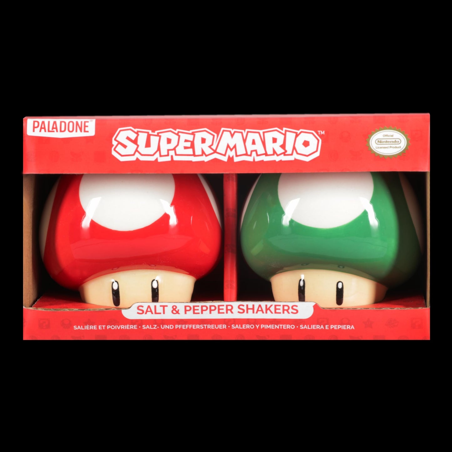 Super Mario Brothers Mushroom Salt and Pepper Shakers Officially Licensed Nintendo Red & Green 1-Up Ceramic Set for Kitchen & Home Decor, Housewarming Gift for Movie and Gaming Fans | Paladone