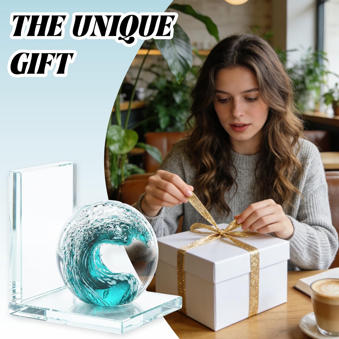 Decorative Bookends for Shelves, Hand Blown Ocean Crystal Ball Unique Bookends for Heavy Books, Office Desk Decor, Ideal for Ocean Lovers (Dark Green)