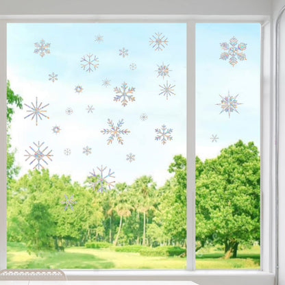 Window Decals for Glass Windows,Anti-Collision Clings to Save Birds from Window Collisions,Non Adhesive Prismatic Window Clings, Rainbow Stickers,Christmas Snowflake Window Clings,(28pcs)