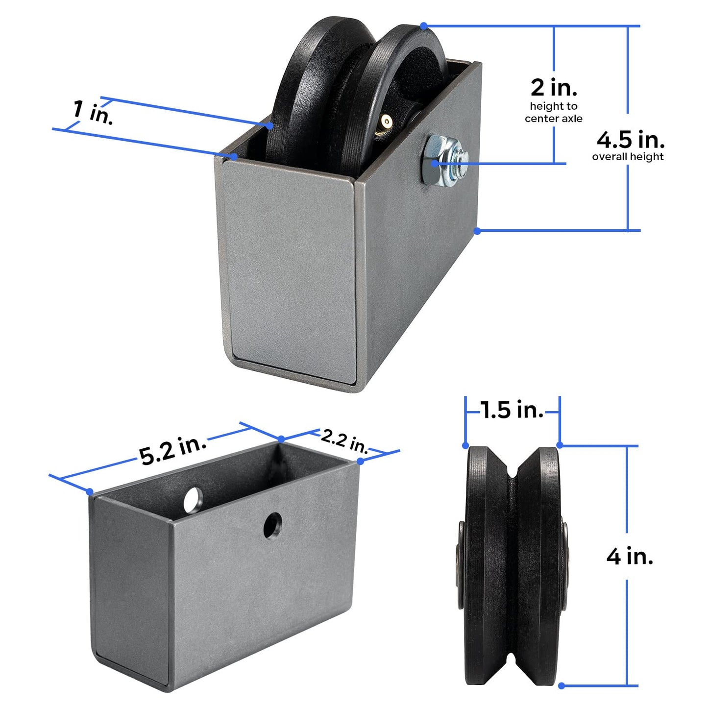 Handsammu 4"x 1.5" V-Groove Wheel with Box - cast Iron Wheel,Capacity up to 600 Lb. Use for Slide Gate,Rolling Door with V-Track（1 Wheel with Box）