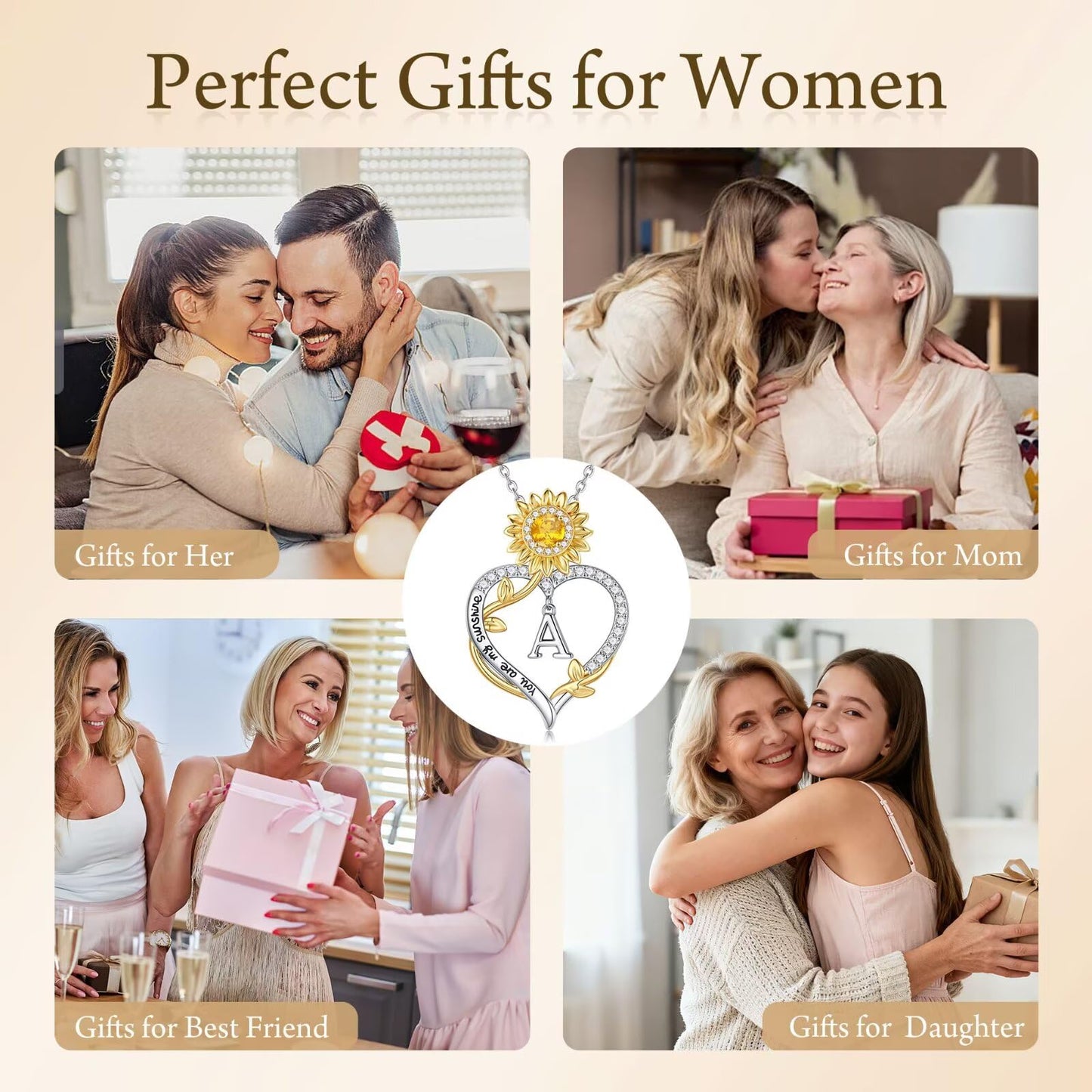 MONOOC Sunflower Initial Necklaces for Women - 14K-White-Gold-Plated Sunflower Gifts for Woman Initial Letter H Necklace Anniversary Birthday Gifts for Women Wife Mom Friends Jewelry Gift