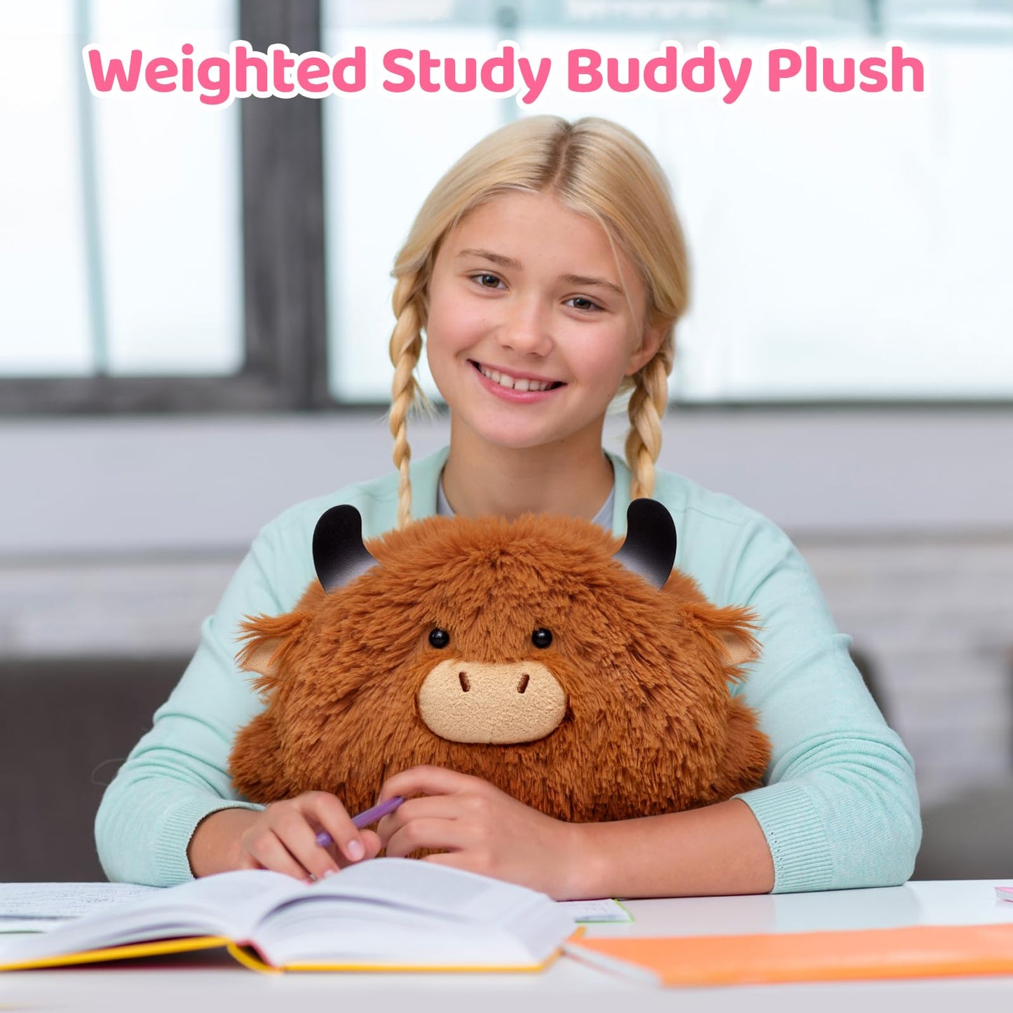 Mewaii Weighted Highland Cow Plush,4.0Lbs Weighted Stuffed Animal Pillow for Kids, Soft Weighted Anxiety Plush Toy Birthday Gifts for Women Girls and Females (23 inch)