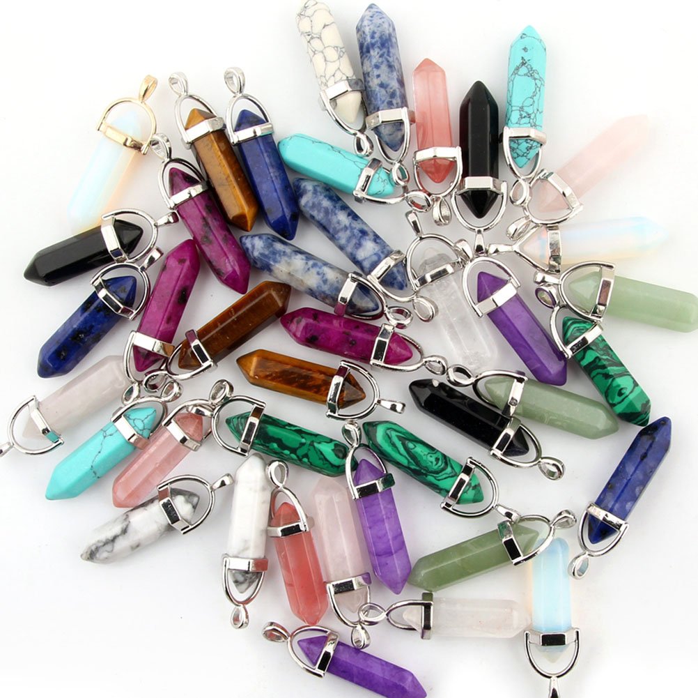 Cmidy Crystal Pendants 14pcs Bullet Shape Healing Pointed Chakra Pendants Sugilite Quartz Crystal Stone Charm for Necklace Jewelry Making Balance Spiritual Reiki