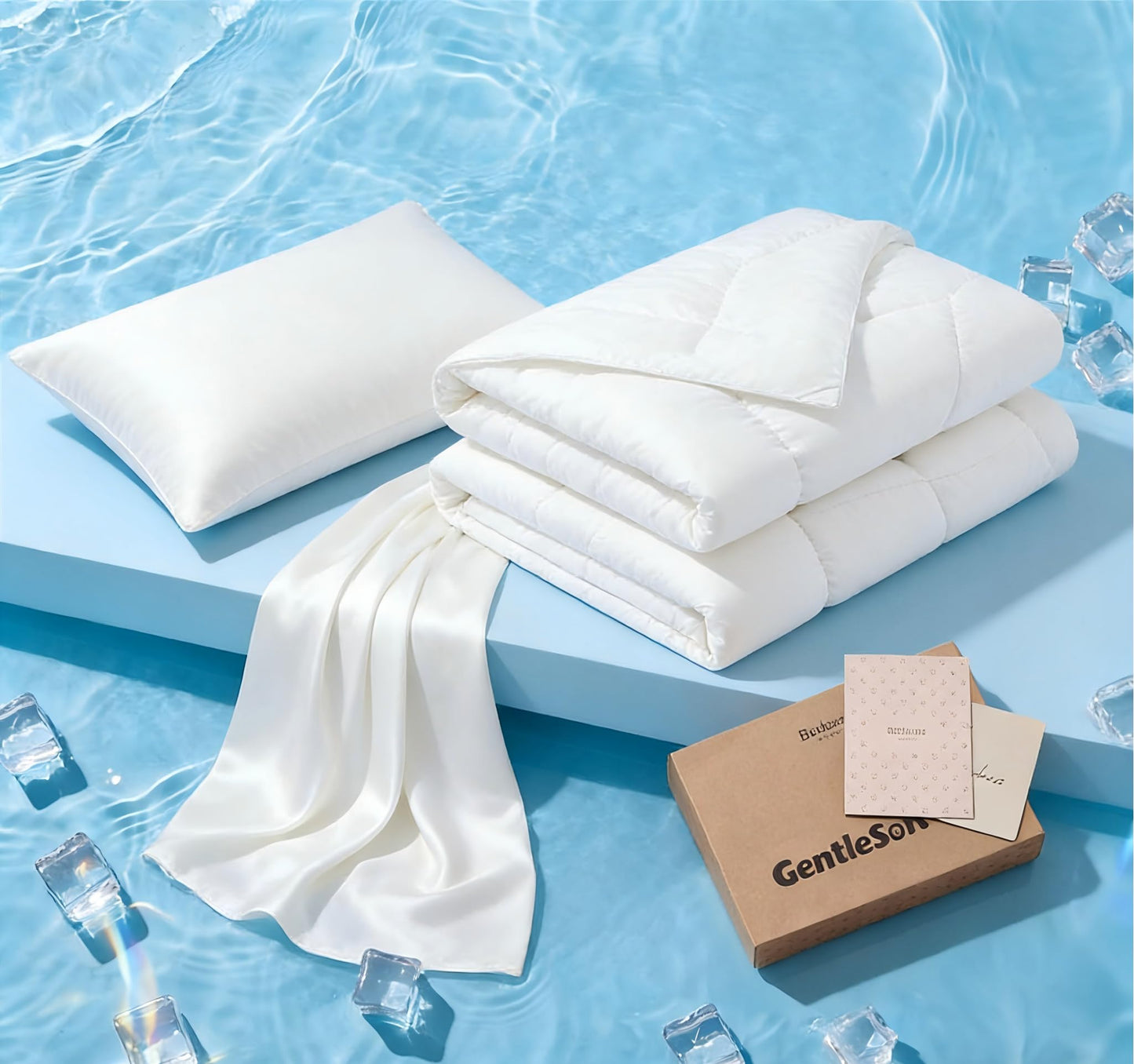 Bedsure Cooling Comforter Bundle Cooling Pillow Cases for Hot Sleepers with Dual-Sided Cool Tech, 2 Pack HA & Ceramides Infused Silky Cooling Pillowcases Soft for Skin & Hair, White, King Size
