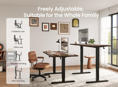 BANTI 55 × 28 Inches Standing Desk, Ergonomic, Electric Height Adjustable, Sit and Stand Up, Computer Desk with a Deeper Desktop, Black Frame/Black Walnut Top
