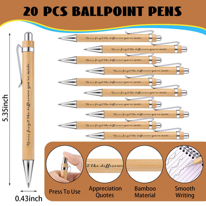 Czlotyh 20 Sets Employee Appreciation Gifts Encouragement Inspirational Spiral Notebooks with Sticky Notes Notepads Thank You Bamboo Ballpoint Pens for Nurse Coworker Teacher (NEVER FORGET)