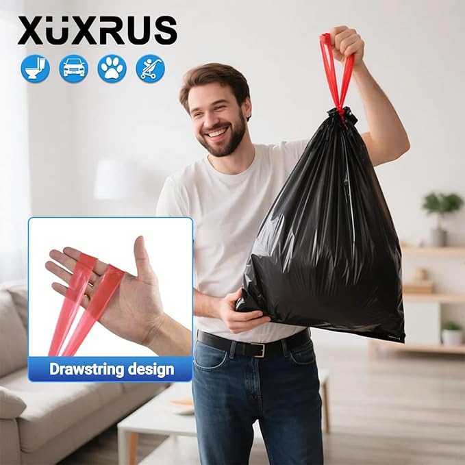 XUXRUS 2.6 Gallon Small Black Bathroom Trash Bags, Tear-Resistant & Leak-Proof