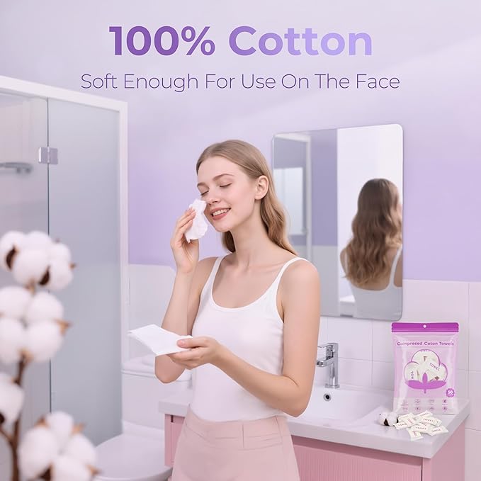 Classycoo XL Compressed Towel Tablets- 50 PCS Disposable Face Towelettes