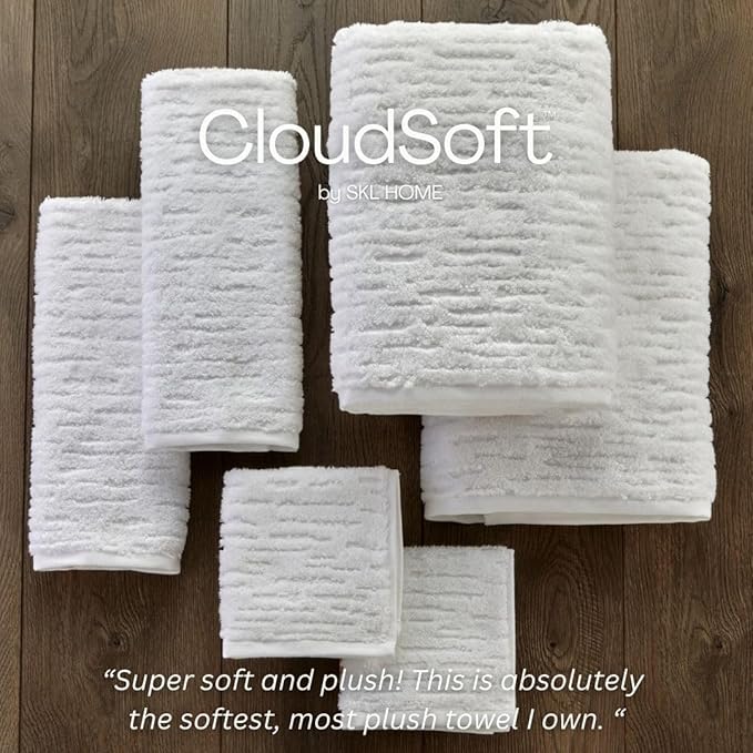 SKL Home CloudSoft 100% Cotton Luxury 6-Piece Towel Set, 600 GSM, Ultra Plush &