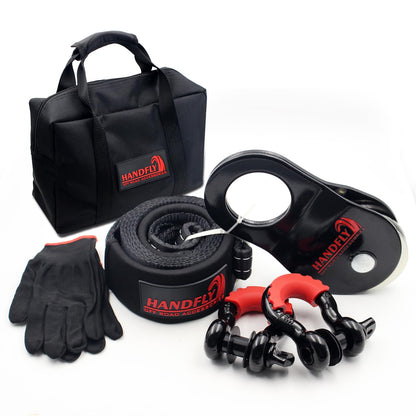 Handfly Offroad Recovery Kit, Tree Saver Tow Strap 3'' × 8ft Recovery Strap, 1pcs Hitch Receiver, 2pcs 3/4" D-Ring Shackles with Storage Bag for Truck Jeep SUV ATV