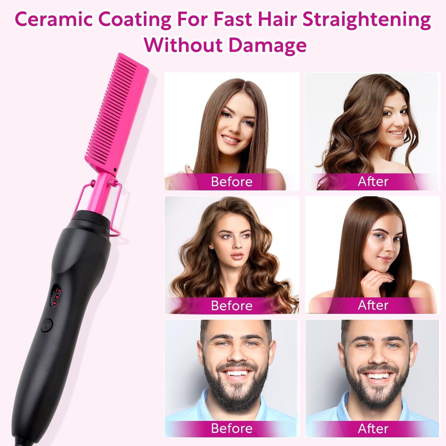 Electric Hot Comb Hair Straightener Heat Pressing Comb Curling Flat Iron Curler Hair Straightener Brush for Natural Black,Anti-Scald Beard Straightening Electric Press Comb
