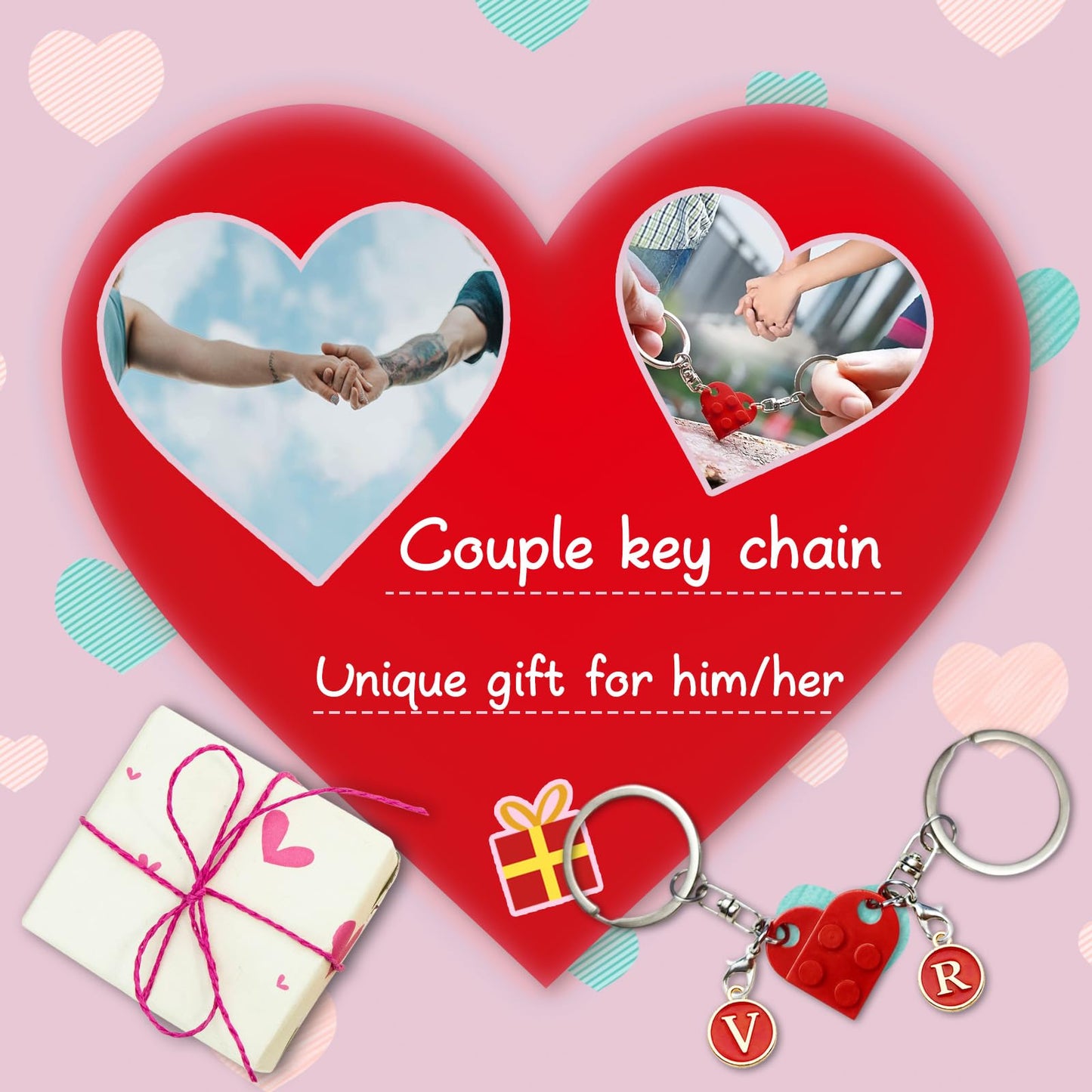 Smilelife Personalized Brick Matching Heart Keychains - Gifts for Mom, Dad, Couple, Boyfriend, Girlfriend, Lovers (Red)