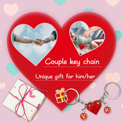 Smilelife Personalized Brick Matching Heart Keychains - Gifts for Mom, Dad, Couple, Boyfriend, Girlfriend, Lovers (Red)
