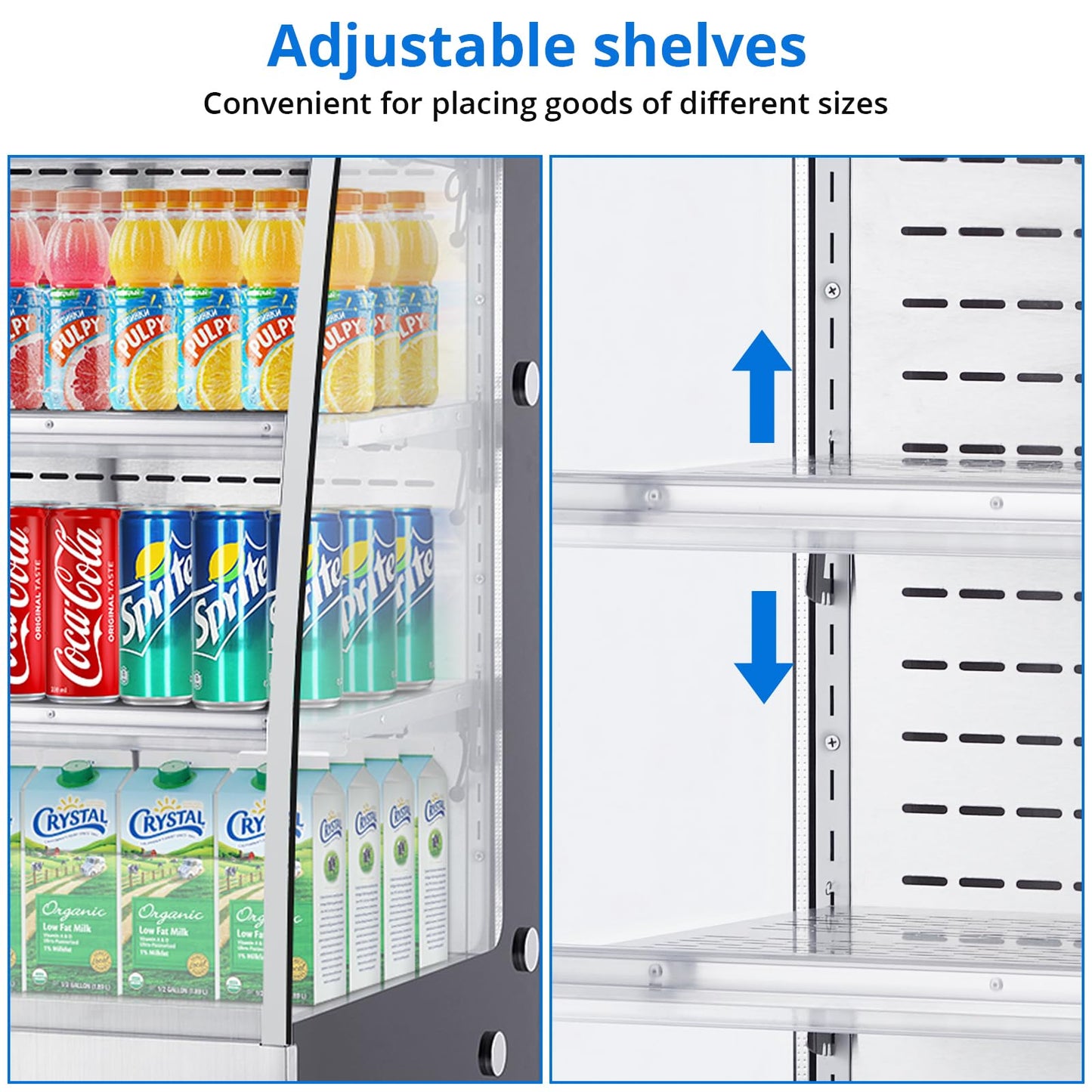 Professional 8.8 Cu.Ft Commercial Display Refrigerator Merchandiser, 3-Tier Air Curtain Fridge with LED Lights, 4 Swivel Wheels & Adjustable Shelves for Restaurants, Convenience Stores & Cafes