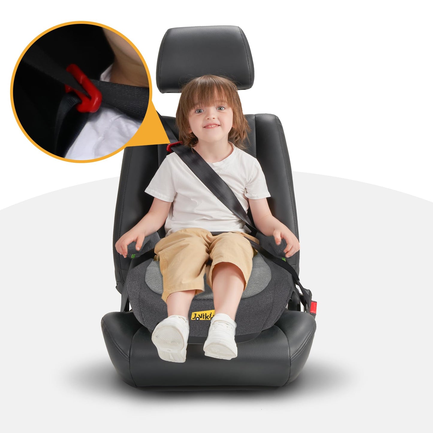 Jovikids I-Size Booster Seat for Car with ISOFIX, 125-150cm (Group 2/3, 6-12 Years), Portable Car Seats for Kids, Comfortable, Compact, Convenient for Everyday Use, Great for Travel, ECE R129, Black
