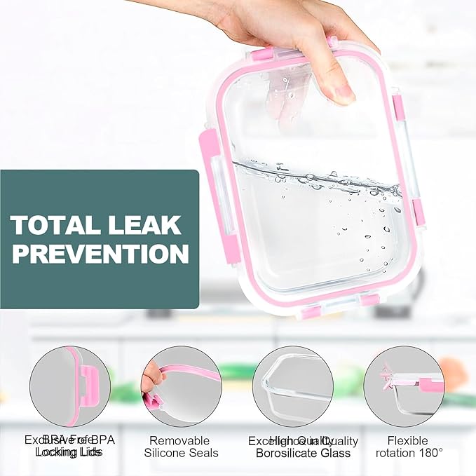 VERONES 10Pack Glass Meal Prep Containers, Airtight Glass Lunch Containers