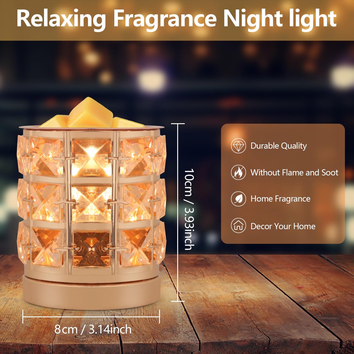 Crystal Wax Melt Warmer Candle Wax Warmer for Scented Wax 2 in 1 Wax Melts Fragrance Warmer Wax Cubes Melter Home Office Deco Night Light Valentines Day Birthday Gifts for Women Mom Girl(02-Gold)