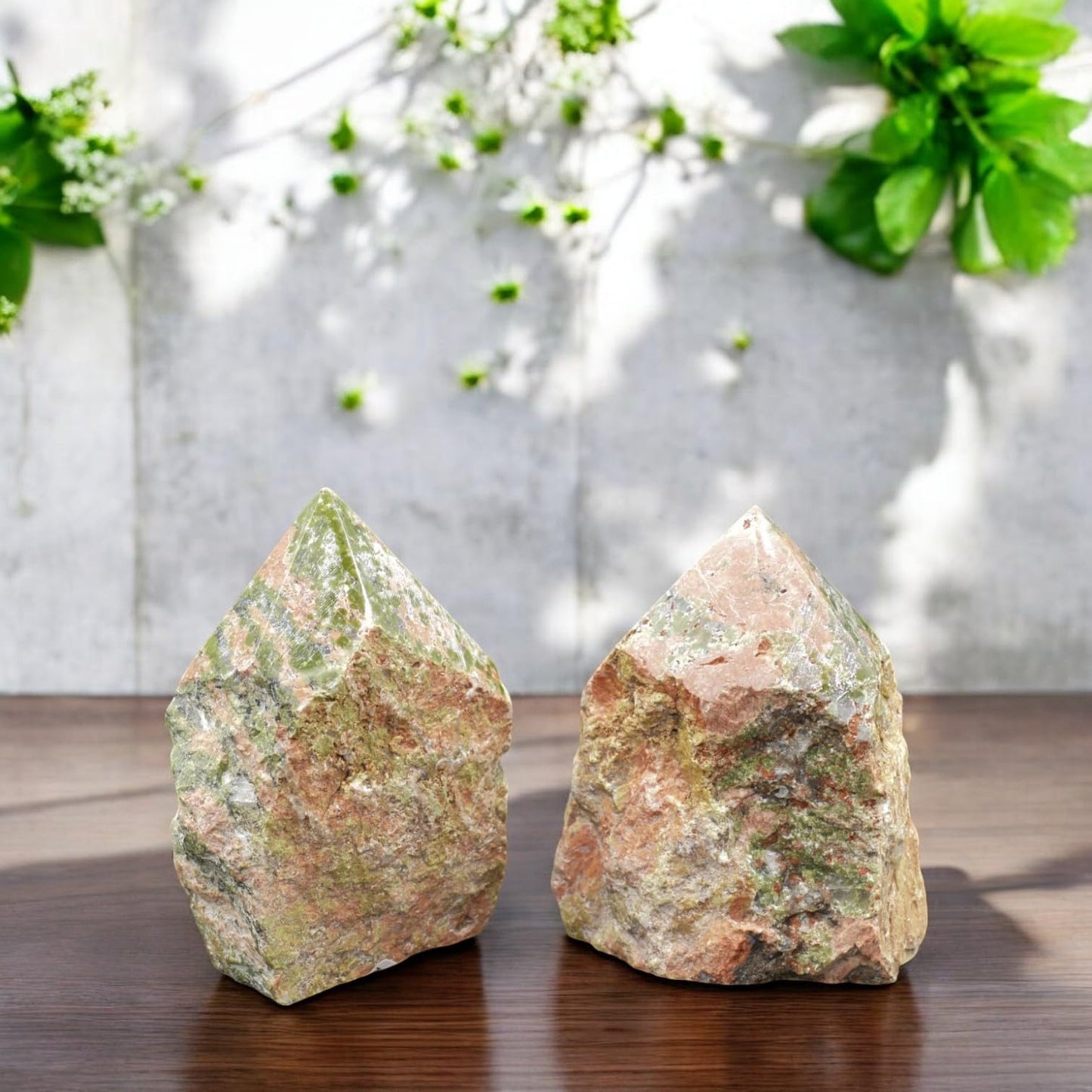 SAMSARI 2 Pcs of Unakite Crystal Points (3 to 3.5 inches Height) – Healing Stones for Meditation, Yoga, and Spiritual Practices – Natural Unakite Gemstones