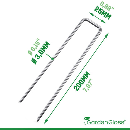 GardenGloss Heavy Duty Garden Pegs Made of Steel - Strong Metal Pegs for Membrane, Netting and Fence - Anti-Rust Landscape Staples (25pcs)