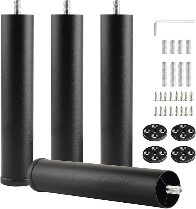 Bed Support Legs Replacement Black 8 Inch Metal Cylinder Legs
