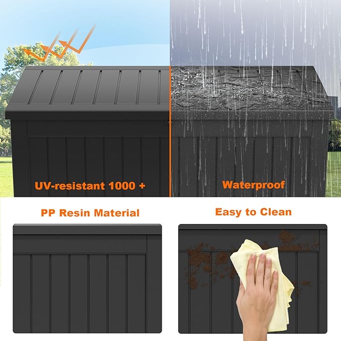 281 Gallon Outdoor Storage Box Waterproof, Large Resin Patio Deck Boxes, Lockable Outdoor Storage Container for Patio Furniture, Garden, and Pool Tools (281 Gallon, Black)