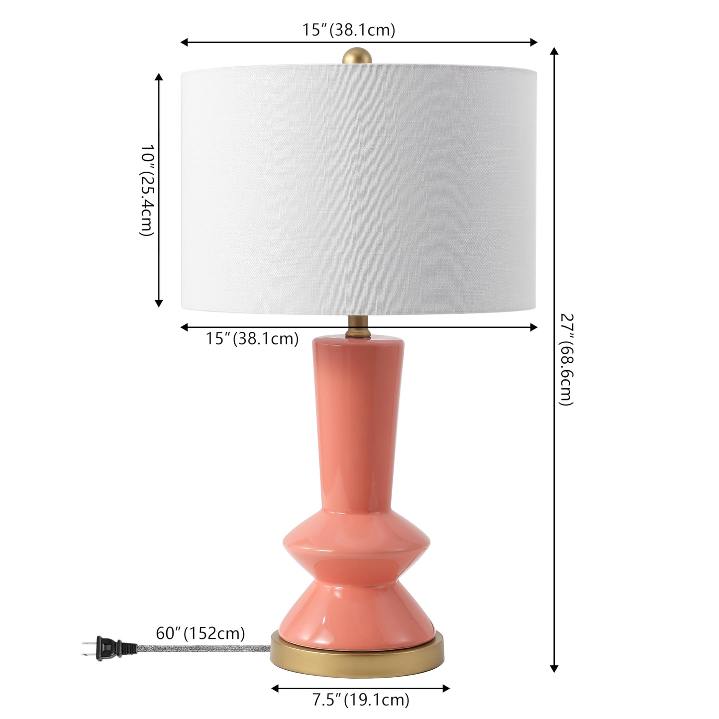 JONATHAN Y 27" Coral/Gold Painting Modern Ceramic Table Lamp for Bedroom Living Room, with White Linen Shade, Glam Geometric Bedside Nightstand Lamp, LED Bulb Included (JYL6607B)