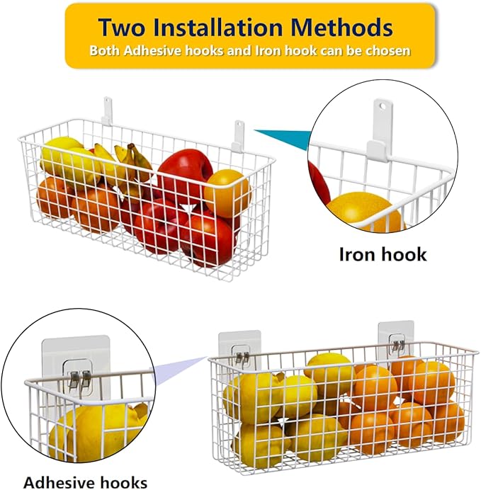 Joben Oligey 3 Set Hanging Wall Wire Baskets, Farmhouse Food Storage Kitchen