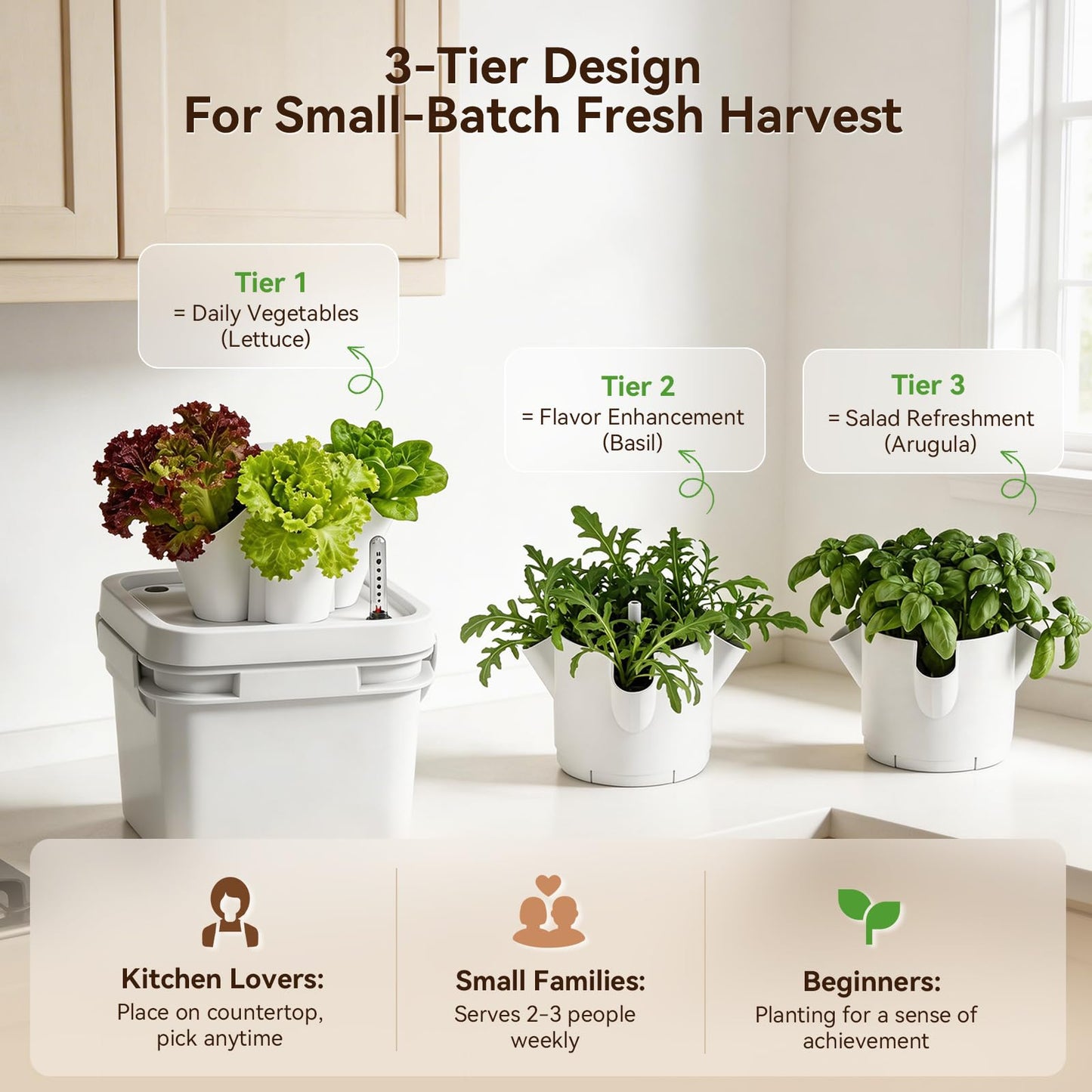 BAOSHISHAN Hydroponic Growing System, 15 Pods Vertical 3 Tiers Hydroponic Tower, Countertop Hydroponic Garden Tower for Kitchen Windowsill Herb Vegetable