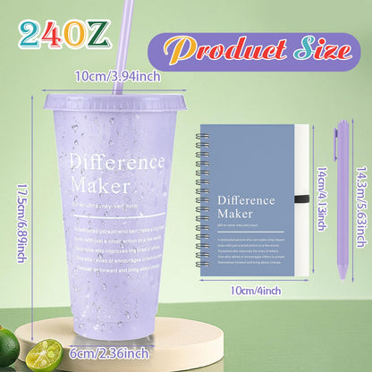 Marspark 10 Sets Difference Maker Gifts for Women Men, Employee Appreciation Gifts Bulk Inspirational Thank You Cup Motivational Notebooks with Pen for Team Teacher Coworker Office (Retro Color)