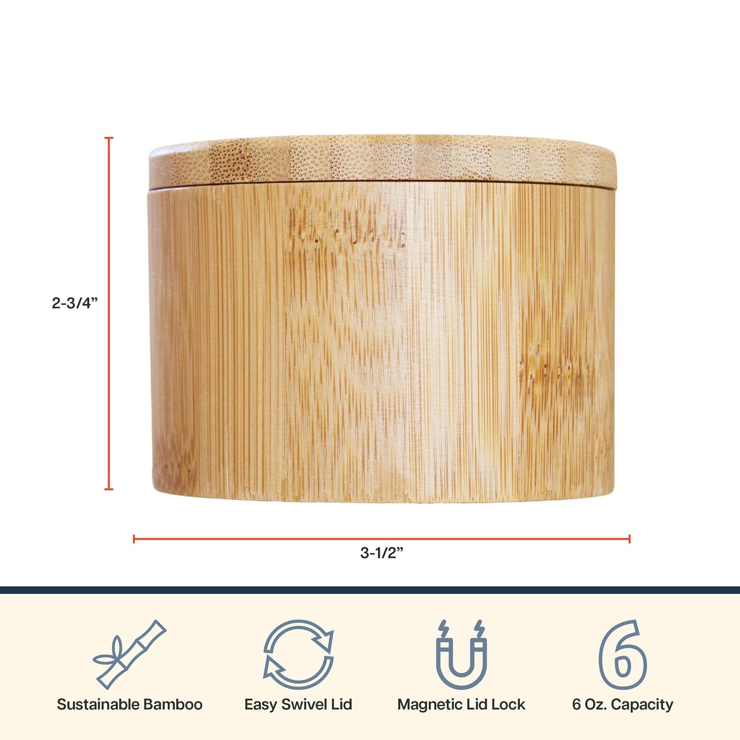 Totally Bamboo Salt Cellar with Swivel Lid - Wooden Salt Container, Bamboo Spice Box for Kitchen Countertop, Engraved Lid with Magnetic Closure, 6 Oz