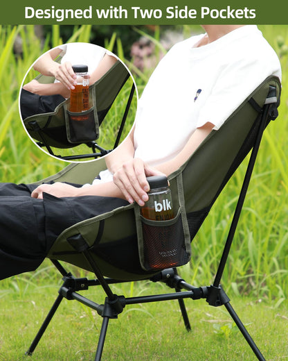 Sportneer Camping Chairs, Lightweight Outdoor Chairs with 2 Side Pockets & Storage Bag, Foldable & Portable Lawn Chairs for Camping Hiking Lawn Picnic Beach Outdoor Travel (2, Green)