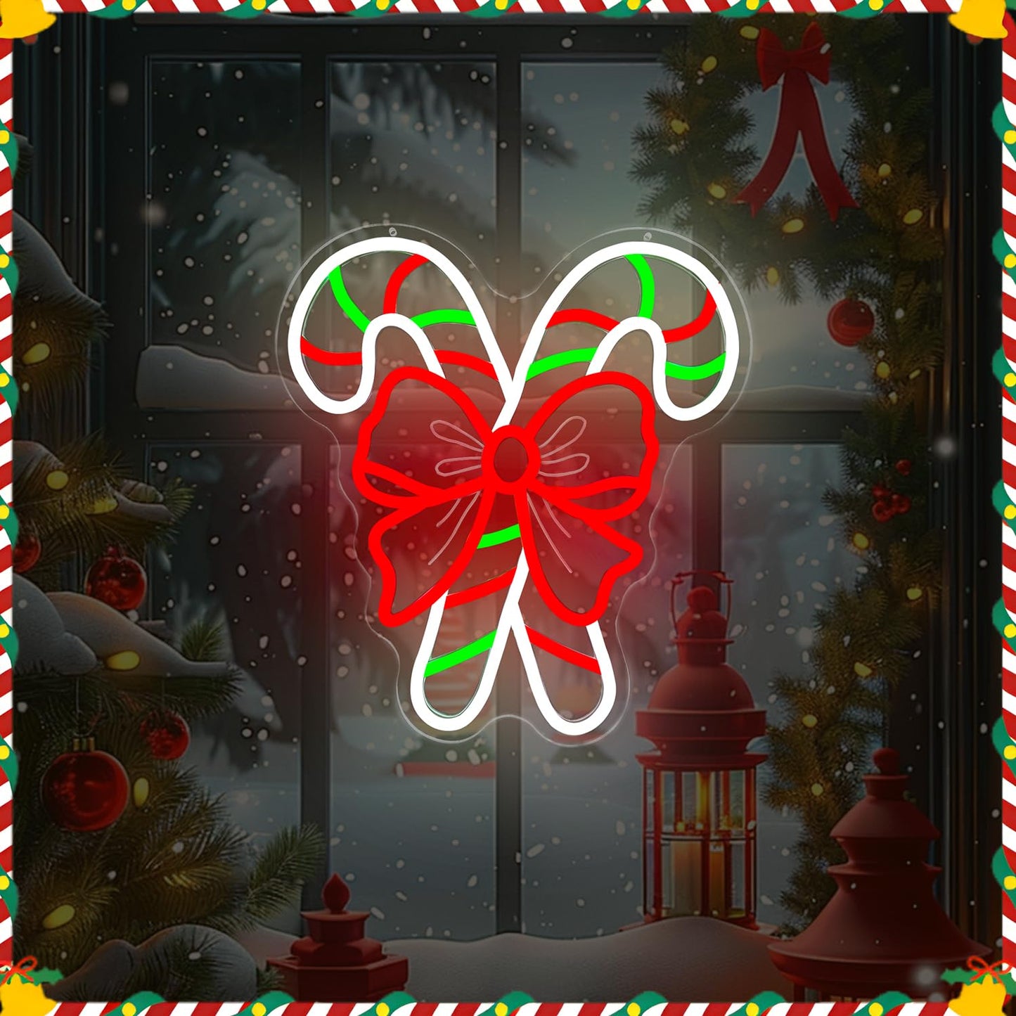 hhuohuona Christmas Neon Sign Dimmable Candy Cane Window Lights Light Up Candy Canes With Bow Led Sign Candyland Christmas Decorations Xmas Neon Wall Decor for Home
